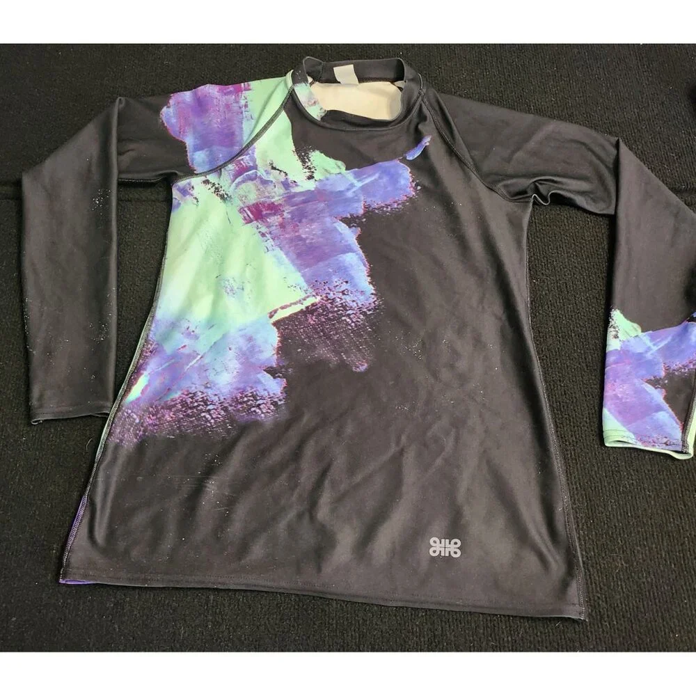 Colorful Long Sleeve Rash Guard Shirt Size L 82% Polyester 18% Spandex Made In U - Picture 7 of 7